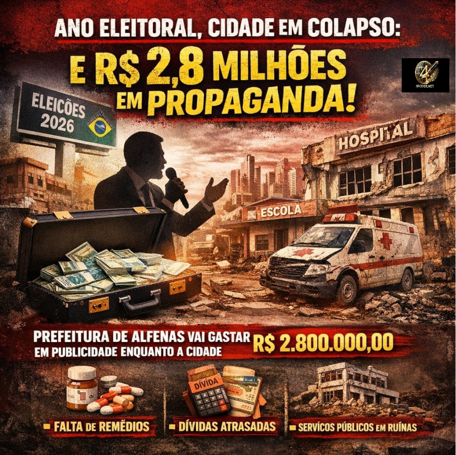 ANO ELEITORAL, CIDADE EM COLAPSO E R$ 2,8 MILHÕES PARA PROPAGANDA: a estranha prioridade da Prefeitura de Alfenas