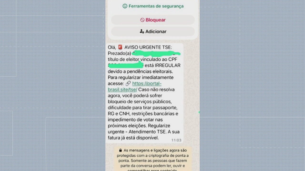 Golpistas enviam mensagens com cobranças indevidas para regularização de situação eleitoral
