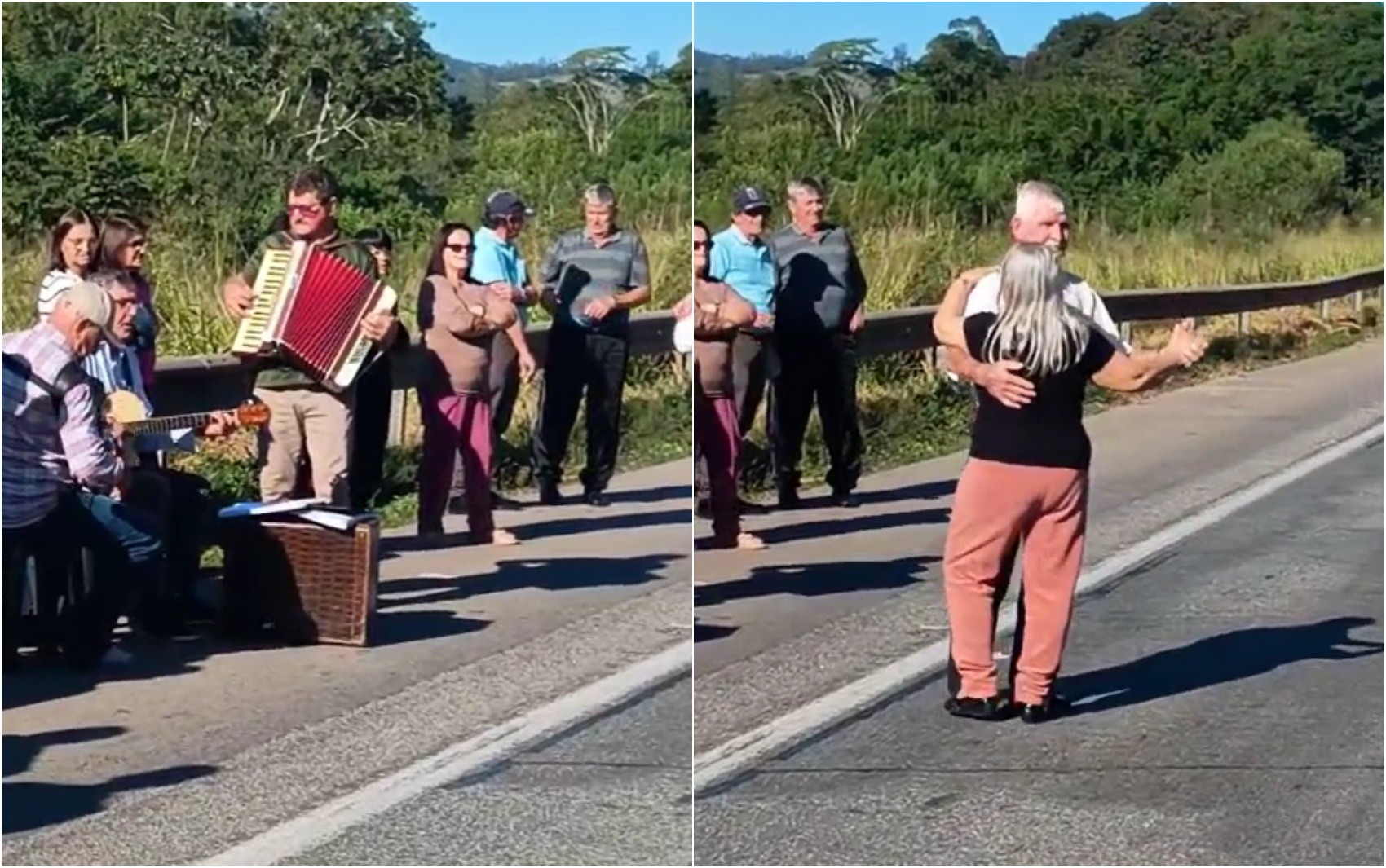 VÍDEO: Idosos dançam na rodovia após passarem a noite parados em congestionamento na Fernão Dias, em MG