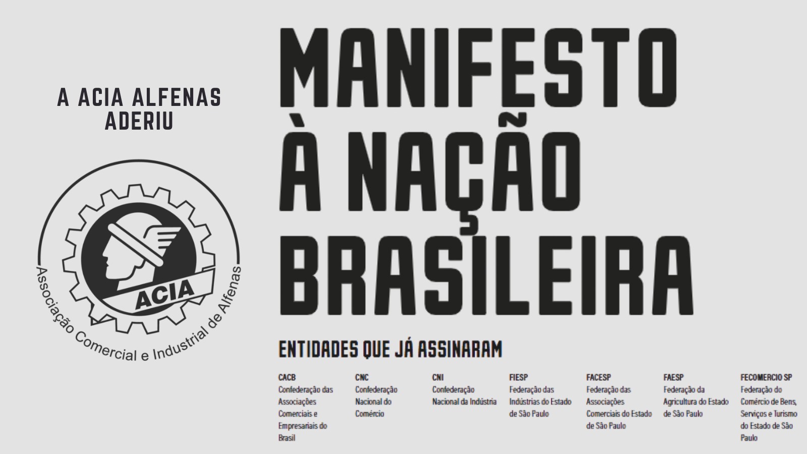 ACIA de Alfenas adere ao Manifesto à Nação Brasileira